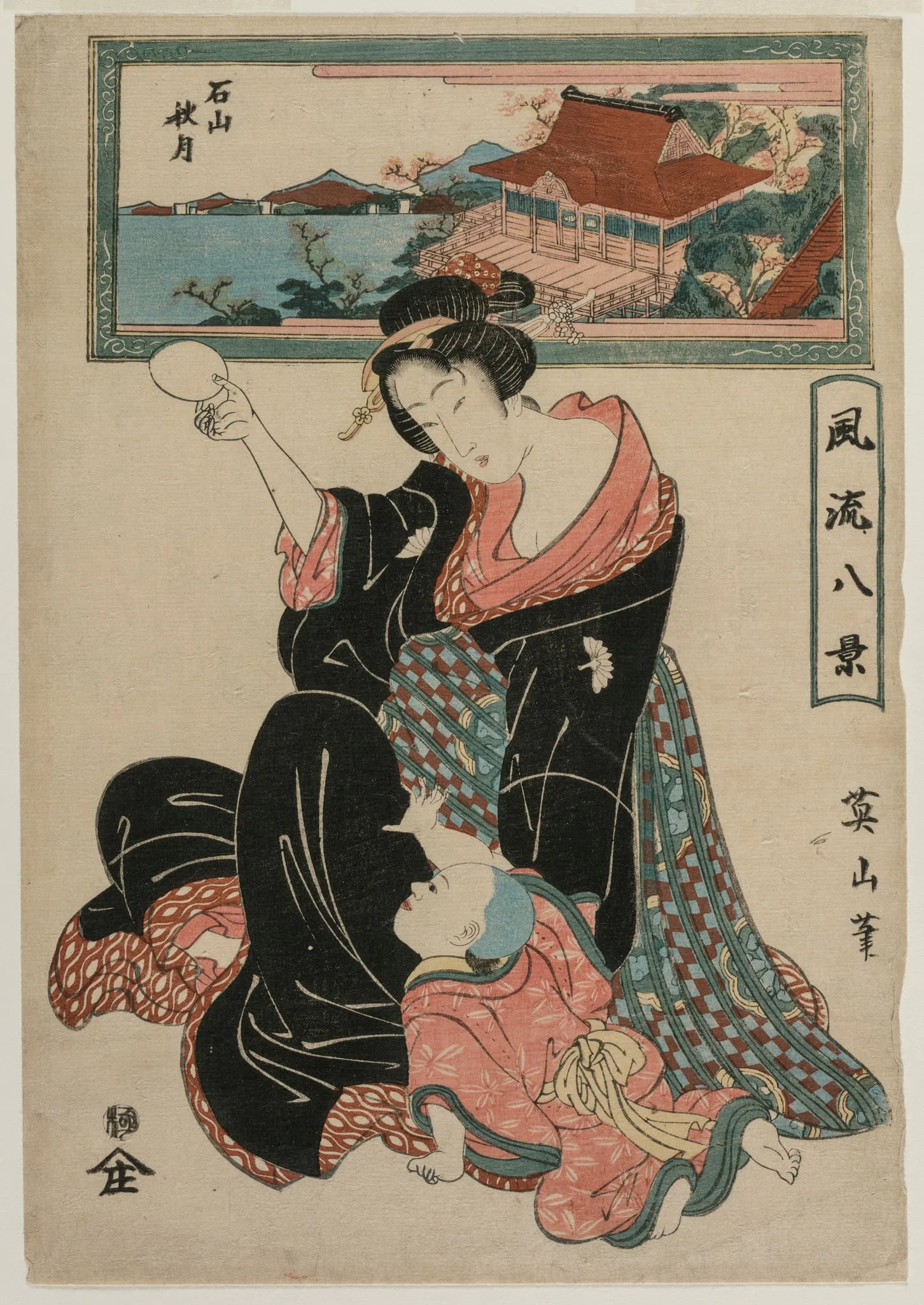 Autumn Moon at the Temple Ishiyamadera from the series Fashionable Eight Views, by Kikukawa Eizan, 1816