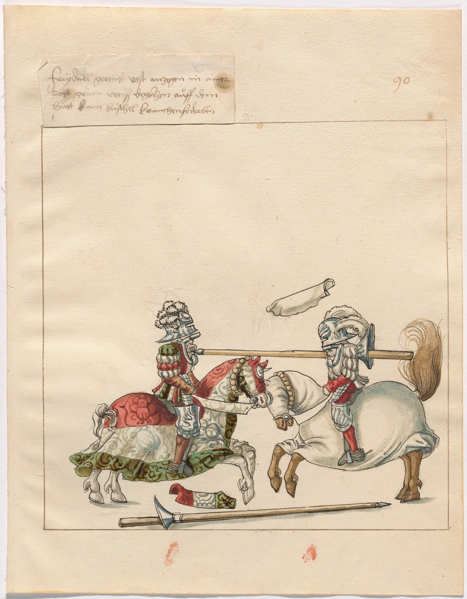 Mock Joust of War with Flying Shields and Without Bevors, by German 16th Century, ink, 1514