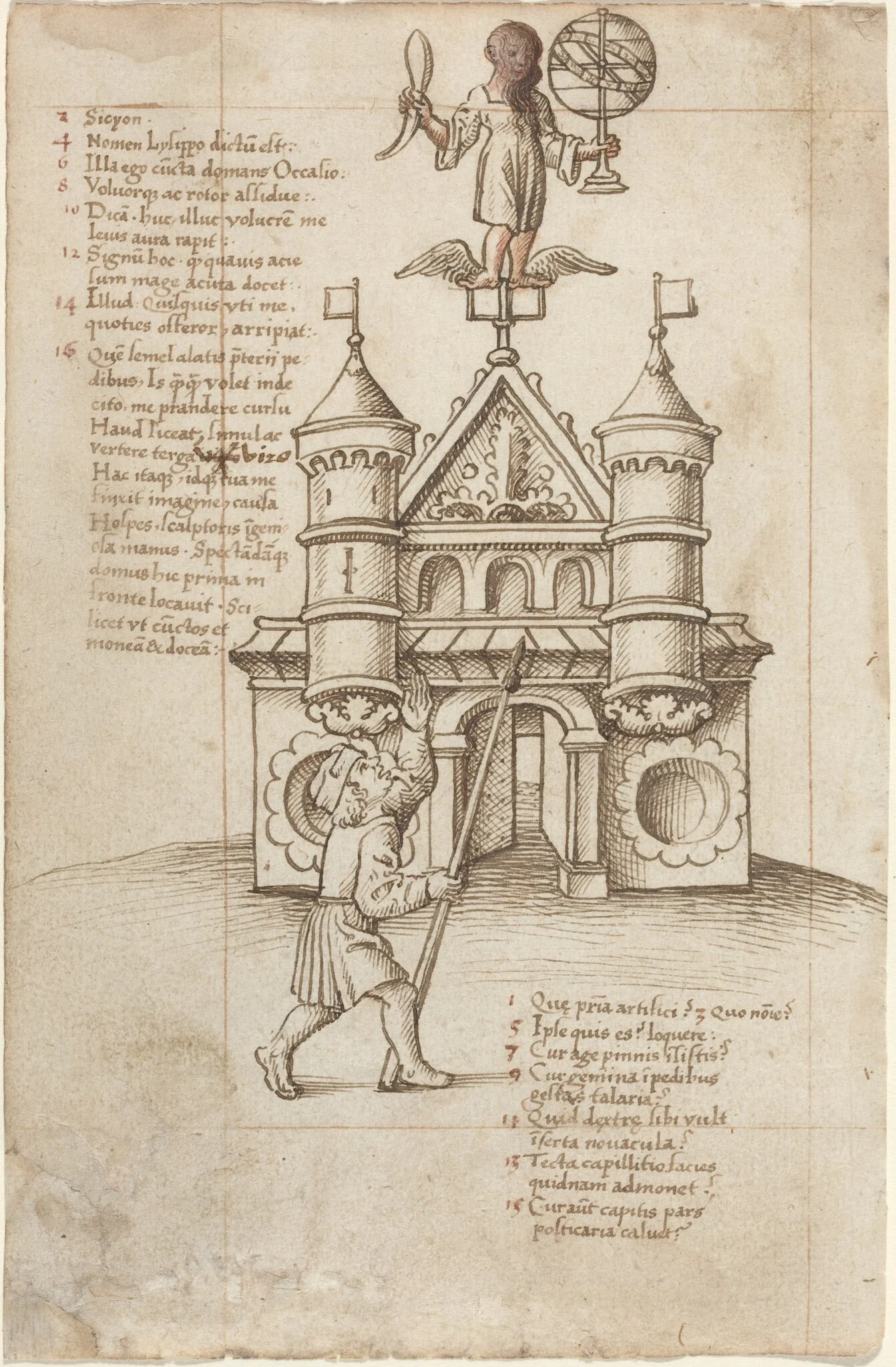 The Statue of Opportunity and the Passer-by [fol. 8 recto], by French early 16th Century, ink, 1514
