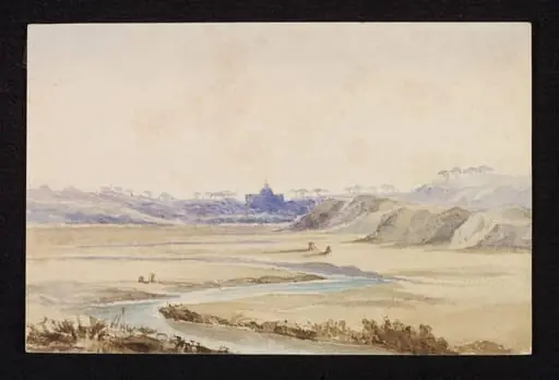 Landscape with a building, probably a tomb, in the distance