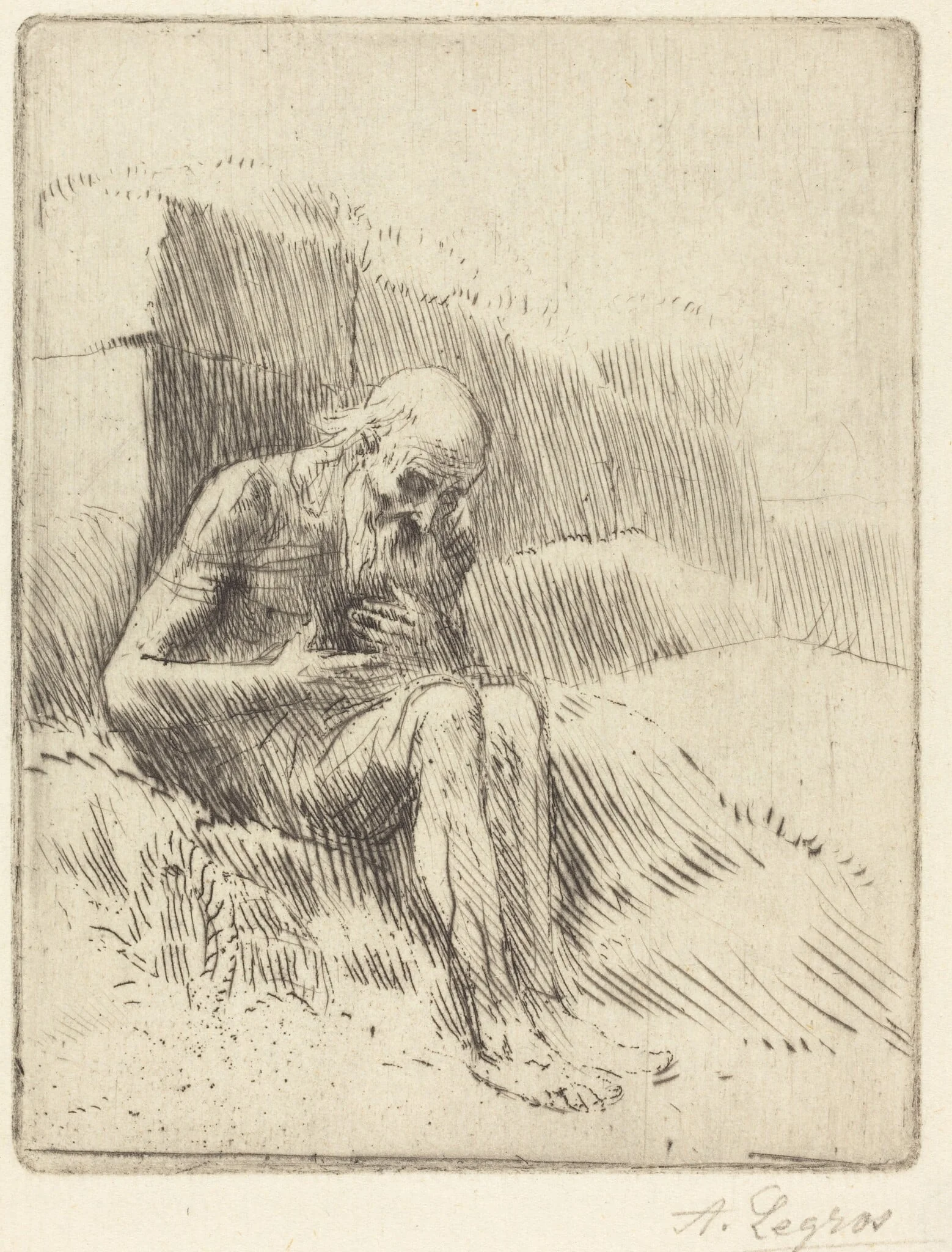 Job, 2nd plate, by Alphonse Legros, ink, 1874