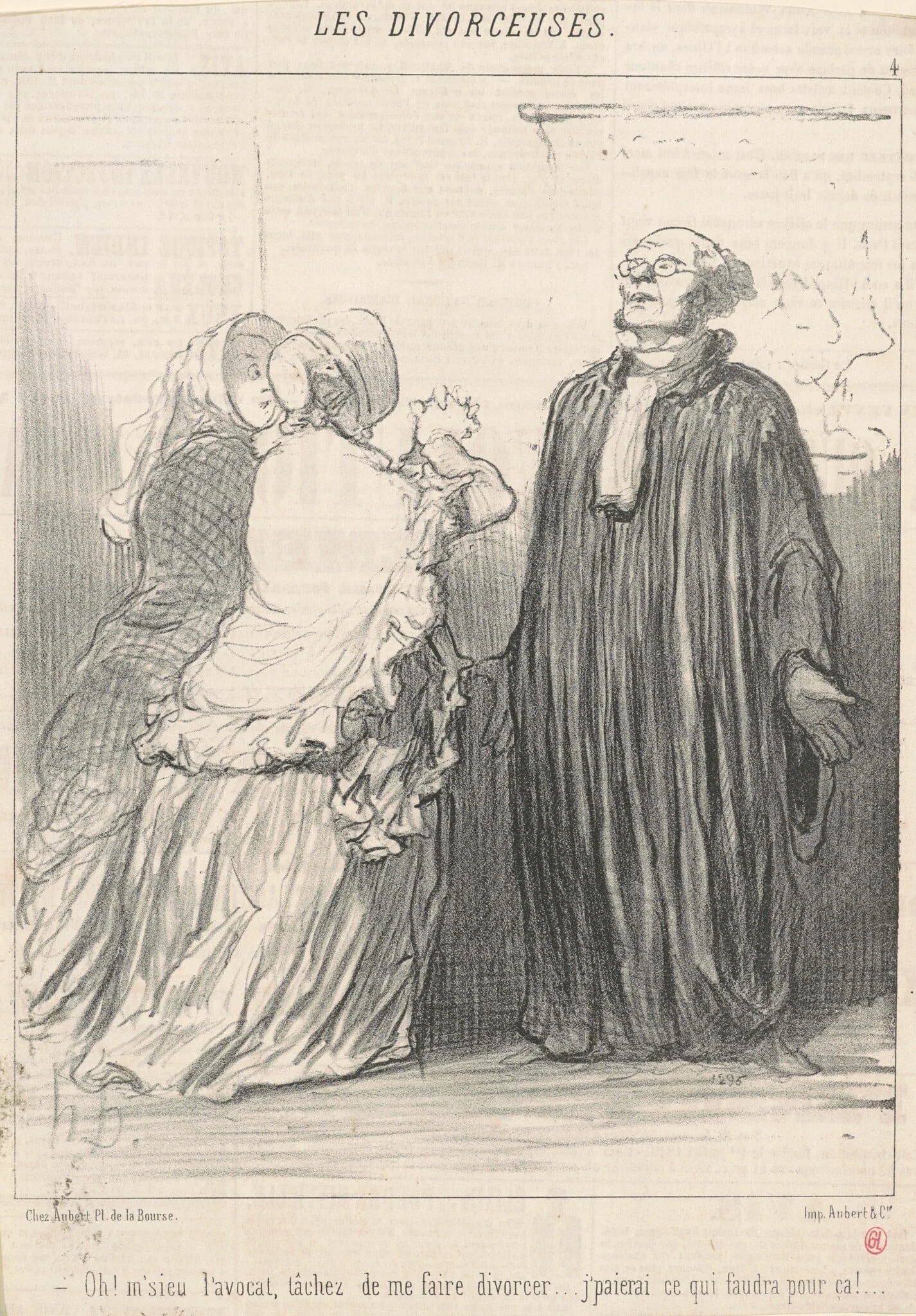 Oh! M'sieu l'avocat, tachez de  ..., by Honoré Daumier, ink, 1848