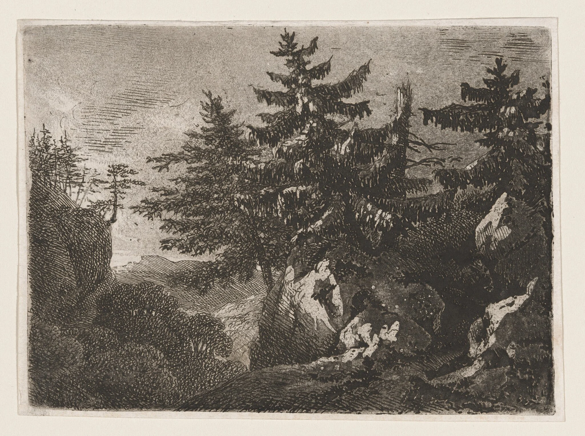 Pines on a Mountaintop at Night, by Anton Kölbl, ink, 1779