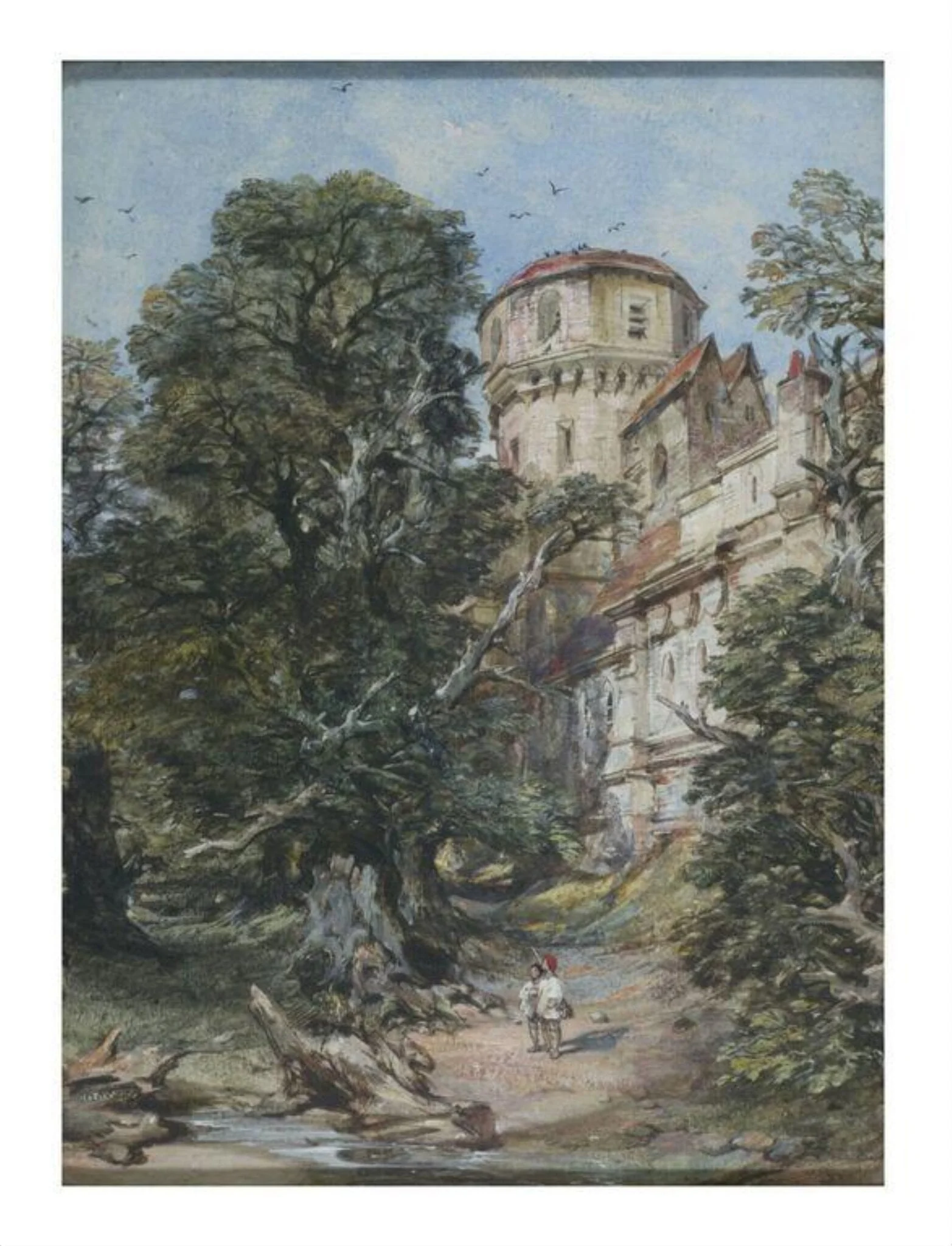 Landscape with Castle and Trees, by George Cattermole, watercolor, 1825