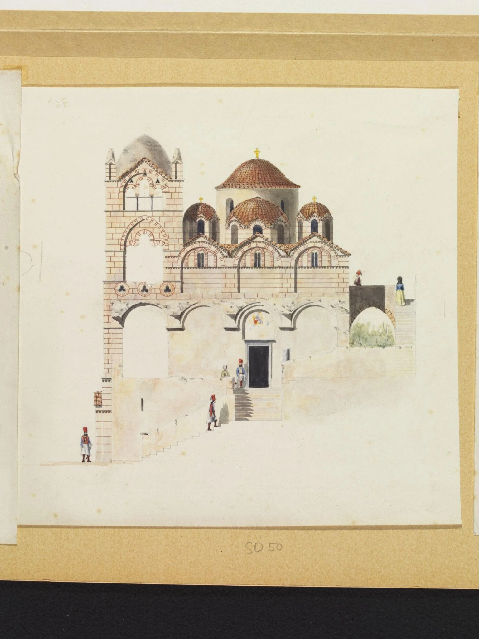 Convent of the Pantanassa, Mistra, by Unknown, watercolor, 1840