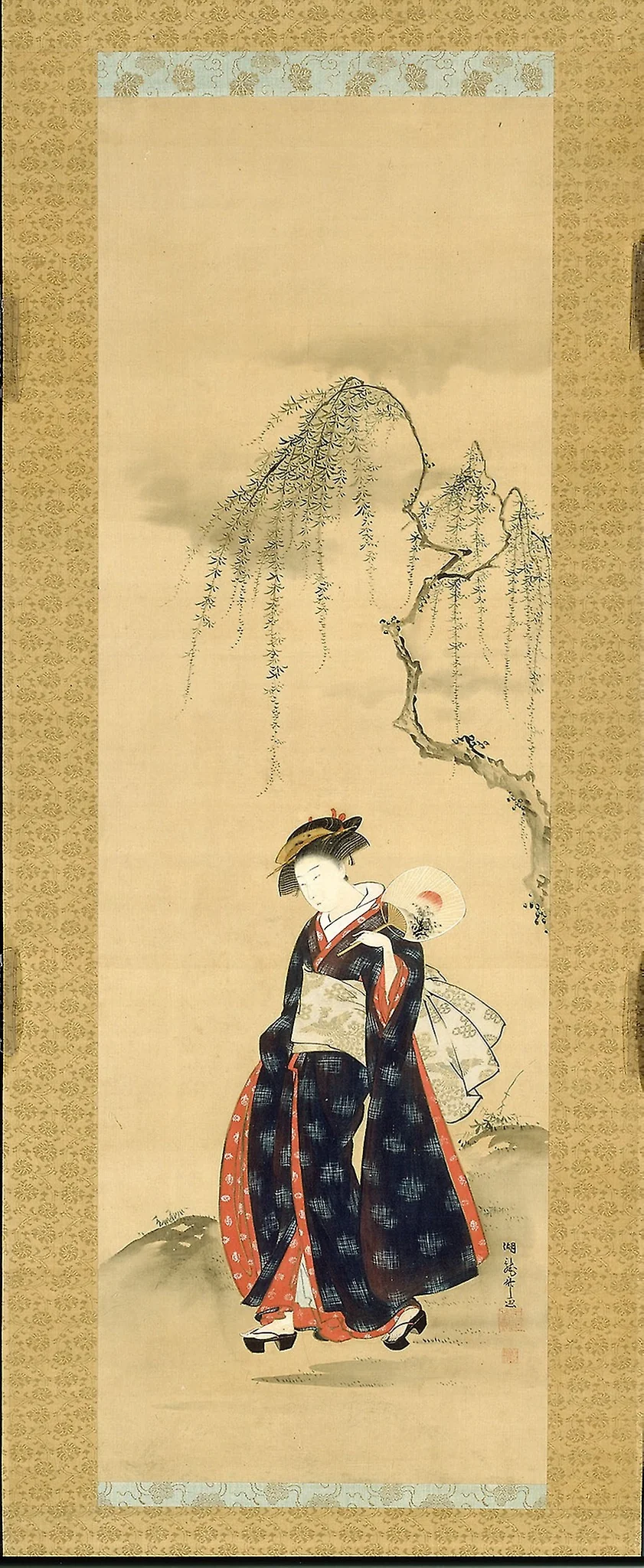 Beauty Beneath a Willow Tree, by Isoda Koryūsai, ink, 1790