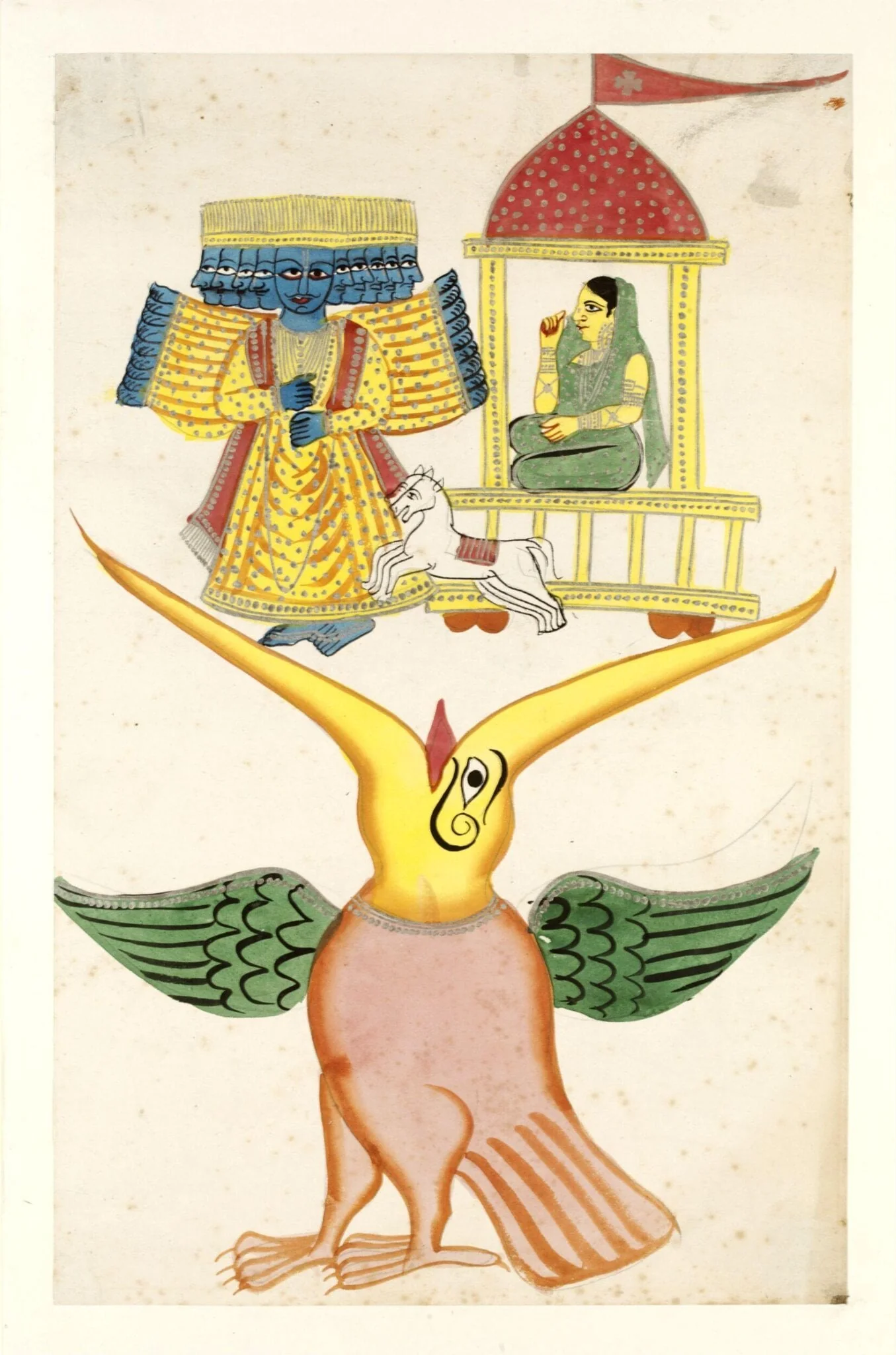 Jatayu, Ravana and Sita, by Unknown, paint, 1830