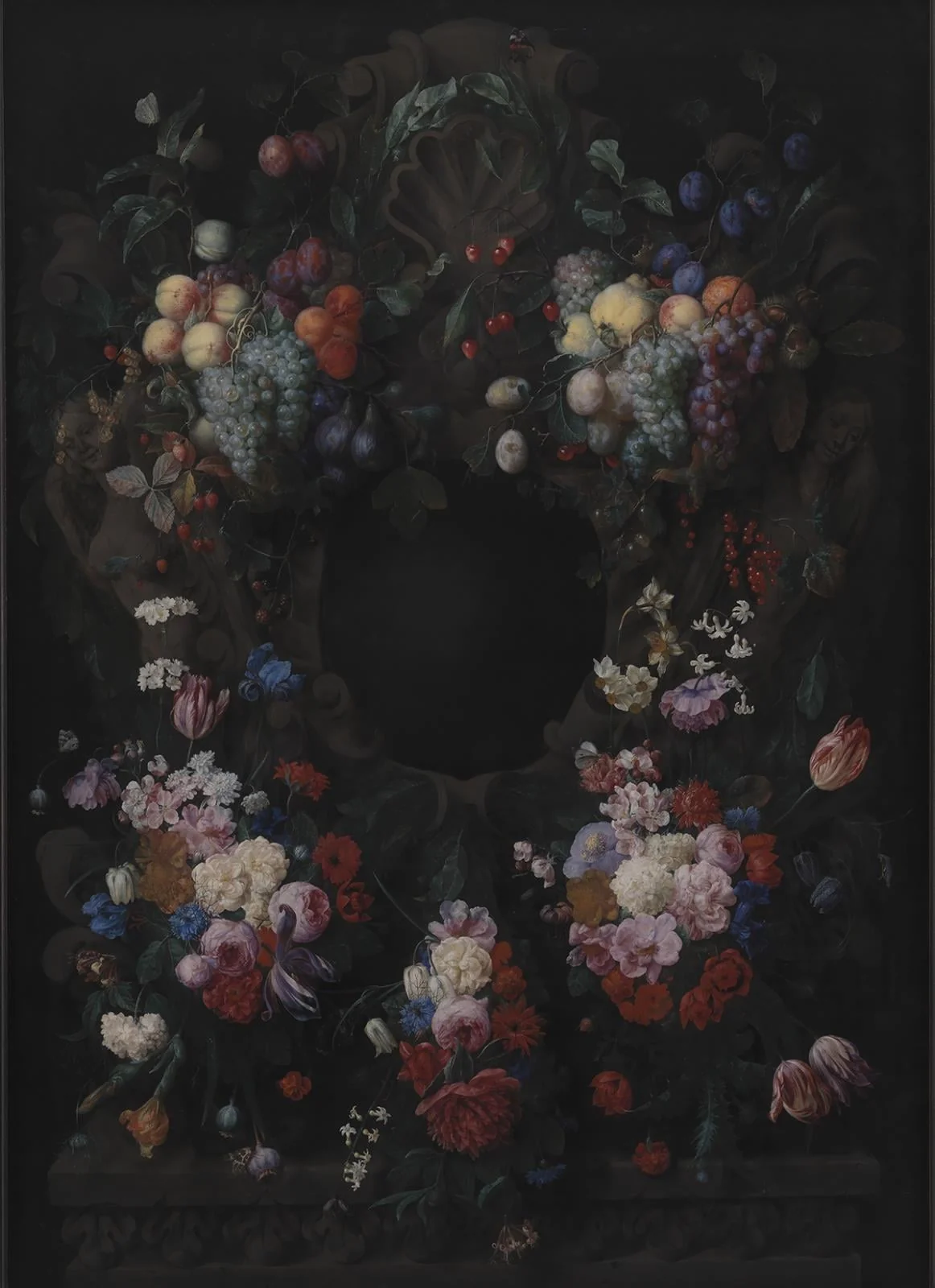 Stone Cartouche with Fruit and Flower Garland, by Unknown, 1665