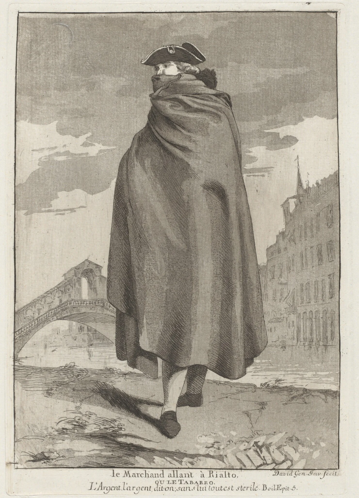Le Marchand allant à Rialto (The Merchant at the Rialto), by Giovanni David, ink, 1775