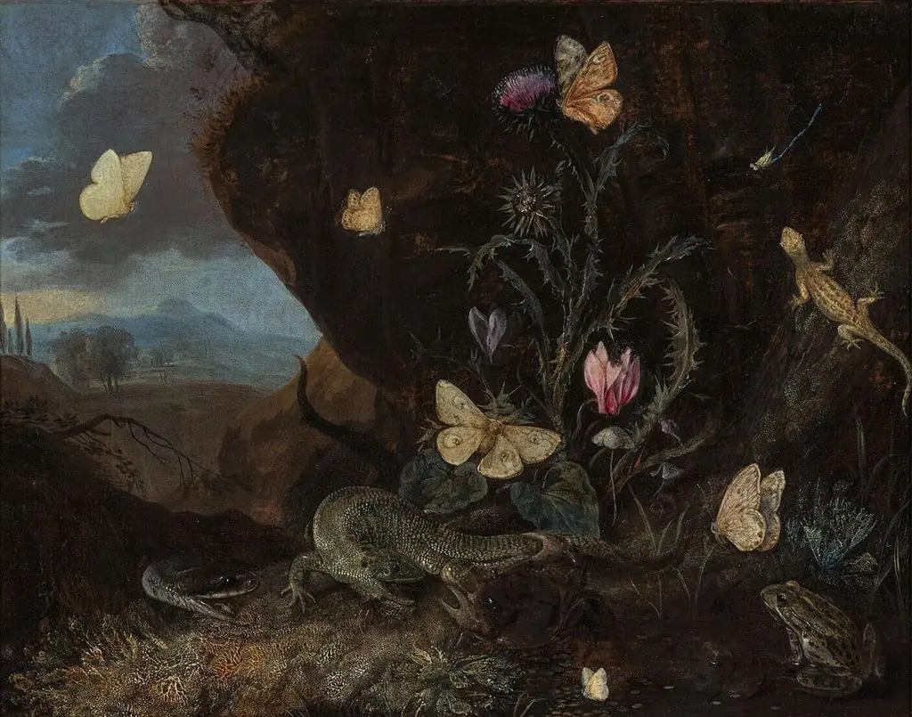 Landschap with insects, cyclamen and thistle