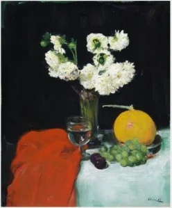 Stlll Life with Dahlias, Wine Glass and Fruit