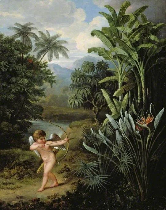 Cupid inspiring the plants with love