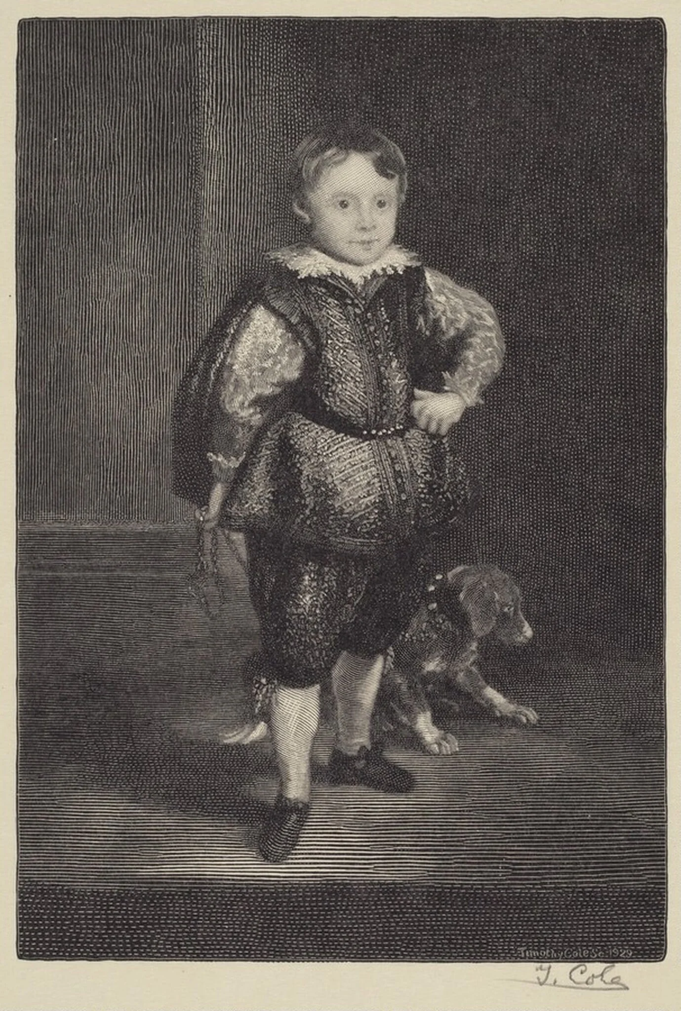 Filippo Cattaneo, Son of Marchesa Elena Grimaldi, by Timothy Cole, ink, 1929