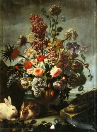 Vas cu flori (Buchet de flori cu iepuri de casă)