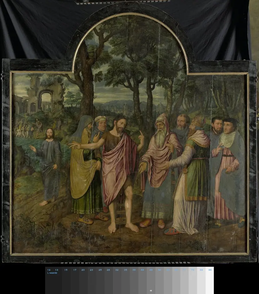 Johannes de Doper vermaant de Farizeeërs, middenpaneel van een drieluik