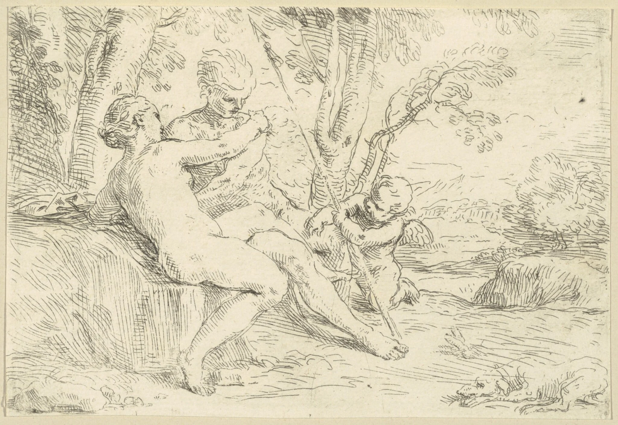Venus and Adonis, by Simone Cantarini, ink, 1644