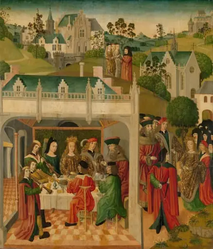 Wedding Feast of Saint Elizabeth of Hungary and Louis of Thuringia in the Wartburg, inner left wing of an altarpiece made for the Grote Kerk in Dordrecht