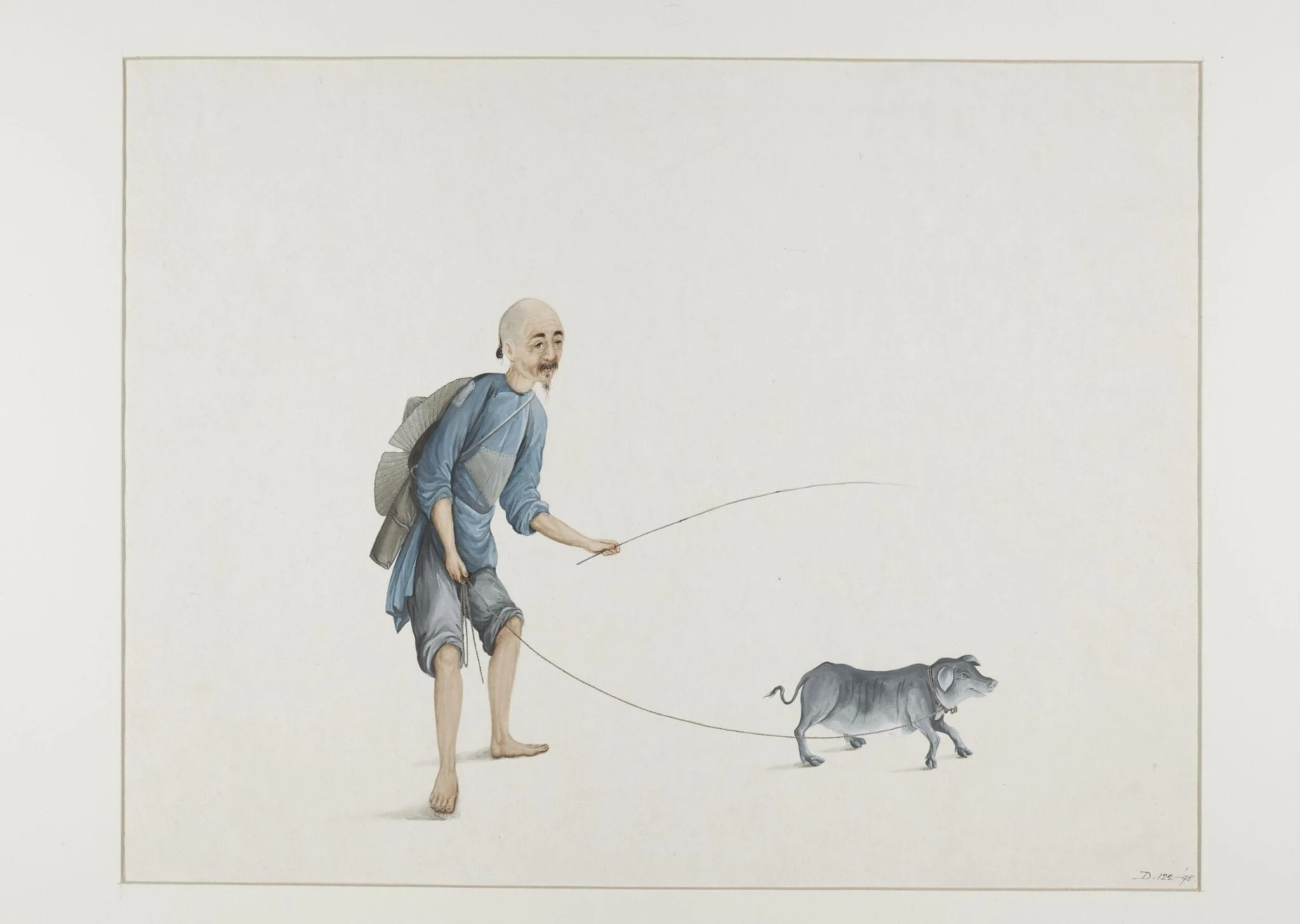 Man Driving a Pig, by Puqua, paint, 1790