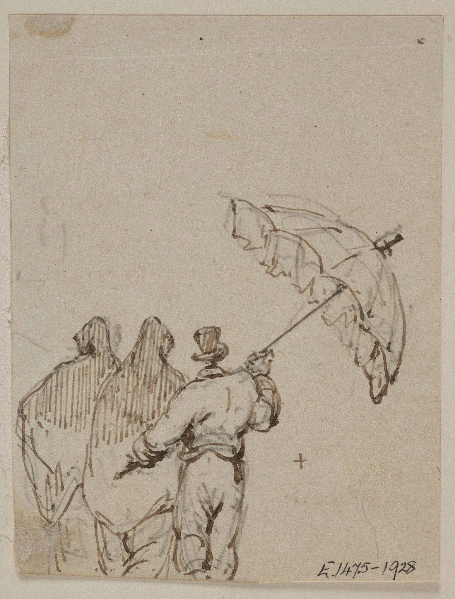 Two Macanese women with a servant holding up a parasol, by George Chinnery, 19