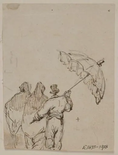 Two Macanese women with a servant holding up a parasol
