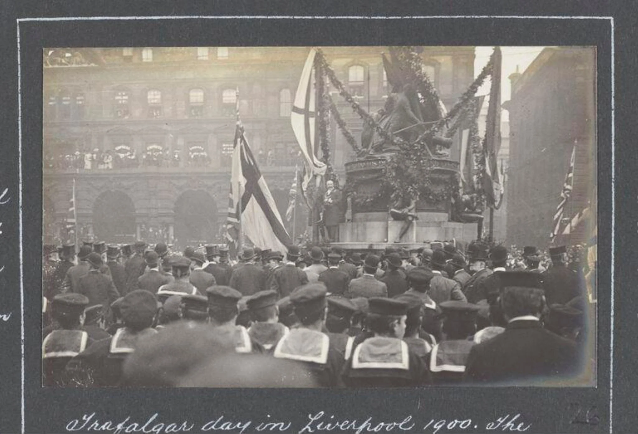 Trafalgar Day in Liverpool 1900. The Lord Mayor is Seen Making a Speech from the Statue, by George Fowler Webster, photographic, 1900