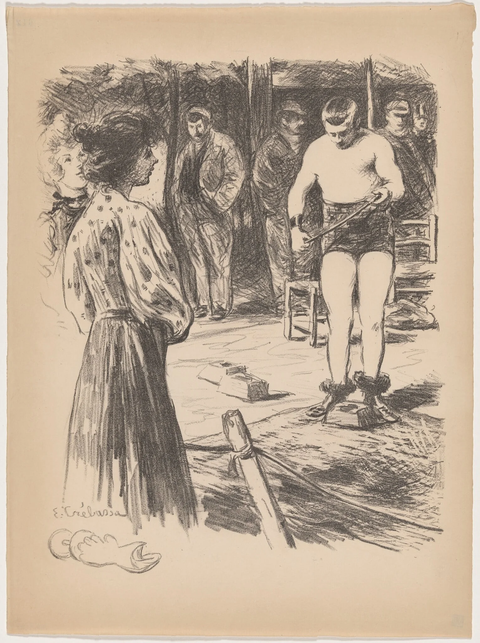 Lutteurs, by Paul Edouard Crébassa, ink, 1895