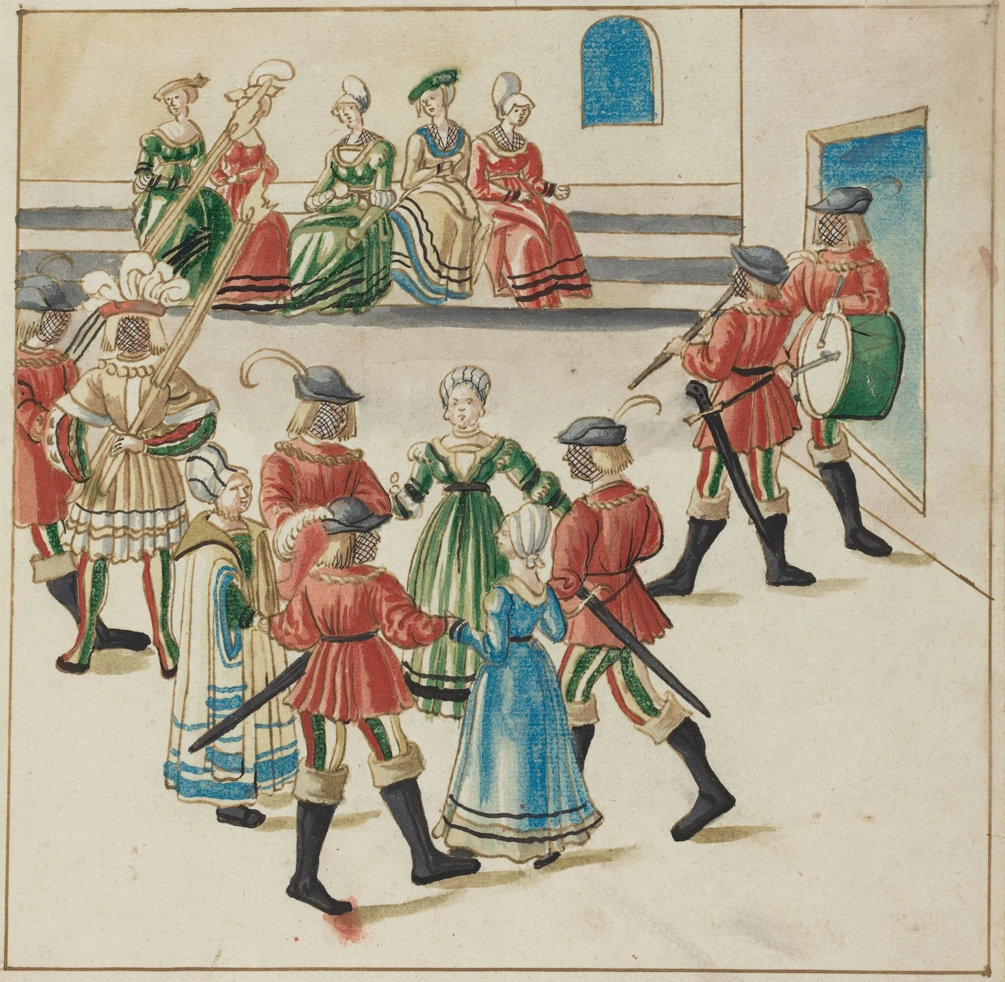 Three Couples in a Circle Dance, by German 16th Century, ink, 1514