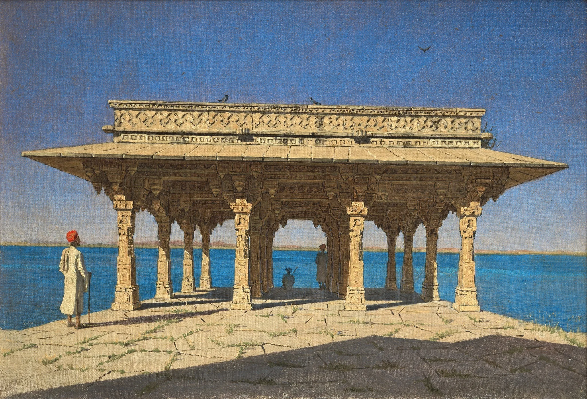 Evening on a Lake. A Pavilion on the Marble Embankment in Rajnagar (Udaipur principality), by Vasily Vereshchagin, oil, 1874