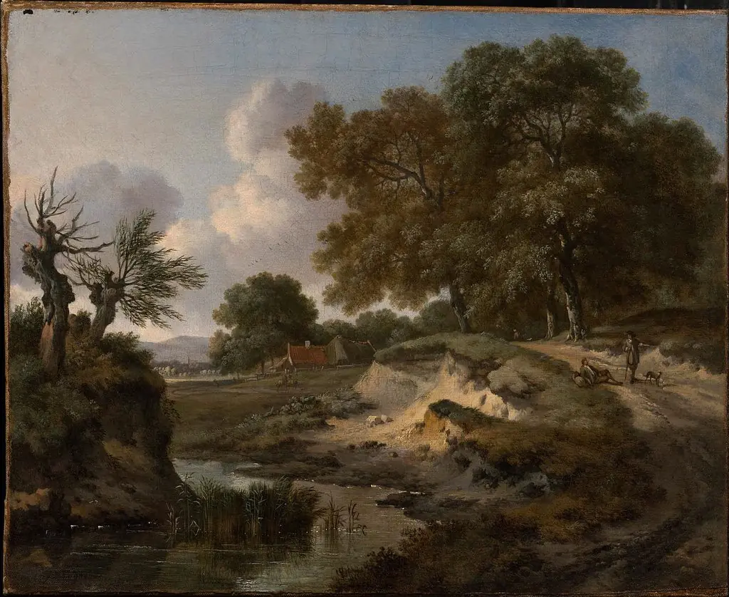 A Wooded Landscape with Travelers and a Dog on a Path