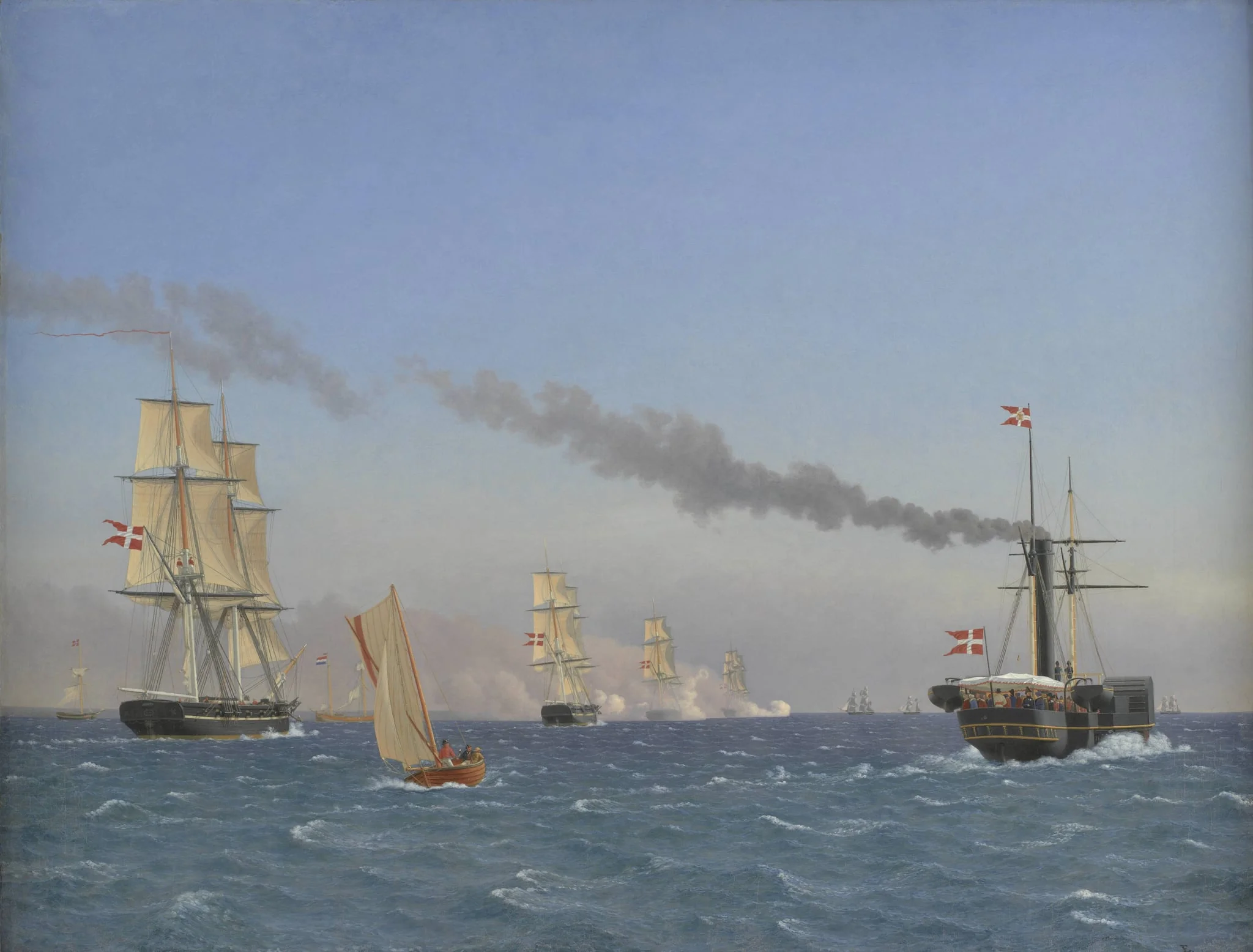 Christian VIII Aboard his Steamship "Ægir" Watching the Manoeuvres of a Squadron near Copenhagen, by Unknown artist, 1844