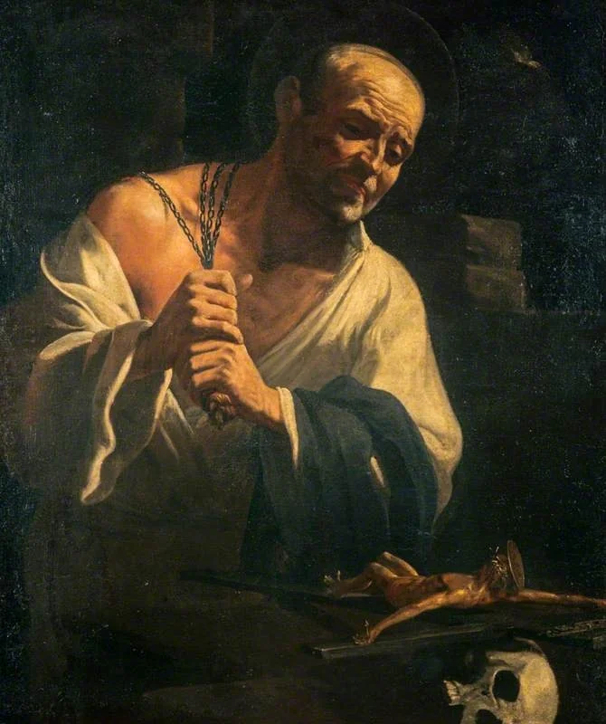 A Hermit Saint Doing Penance, by Unknown, oil, 1630