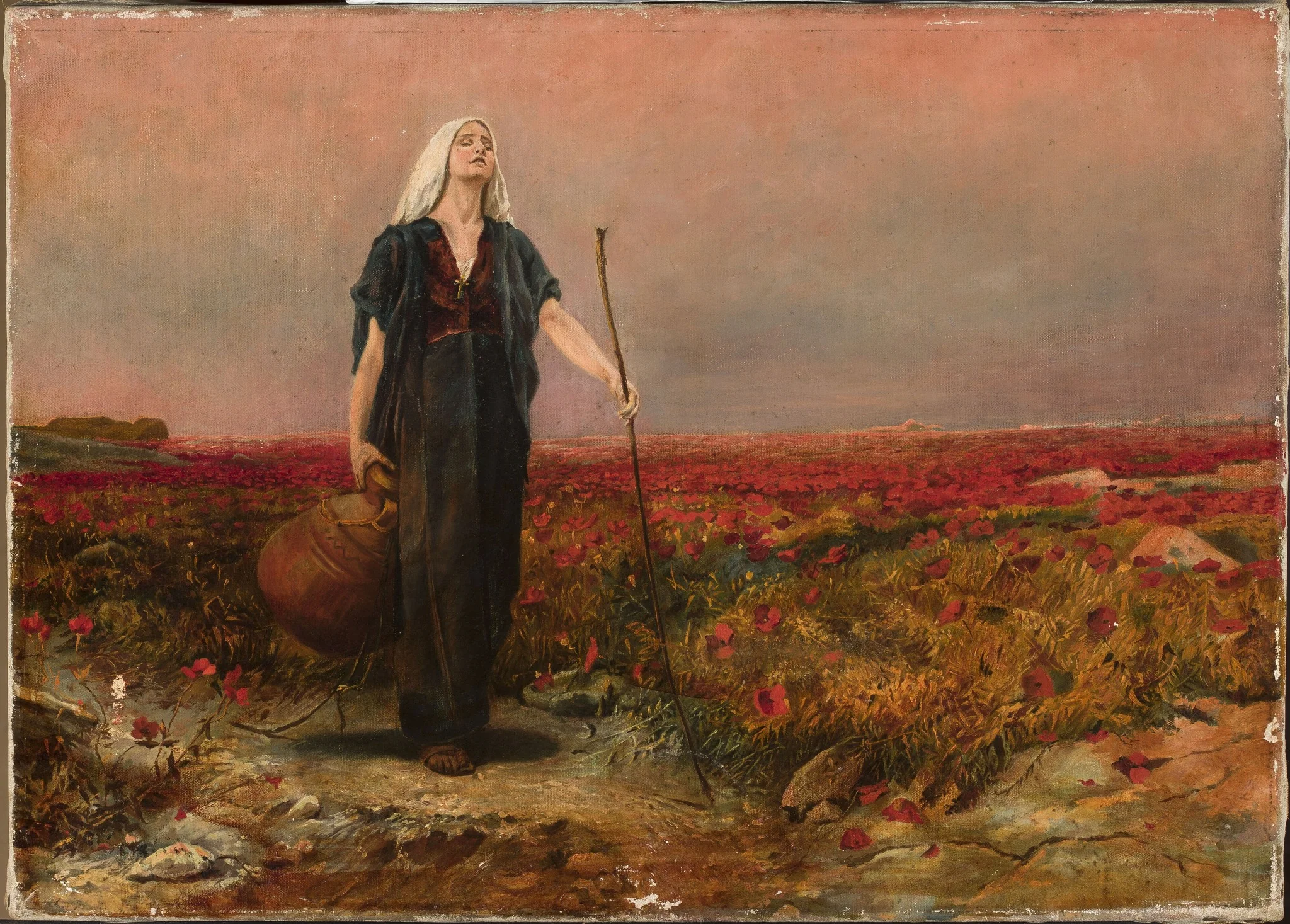 Blind woman in the field
