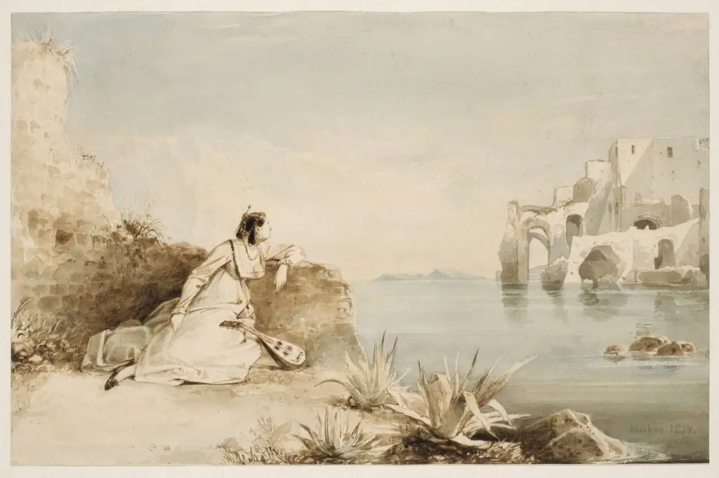 Italian Girl with Mandolin on the Coast of the Gulf of Naples