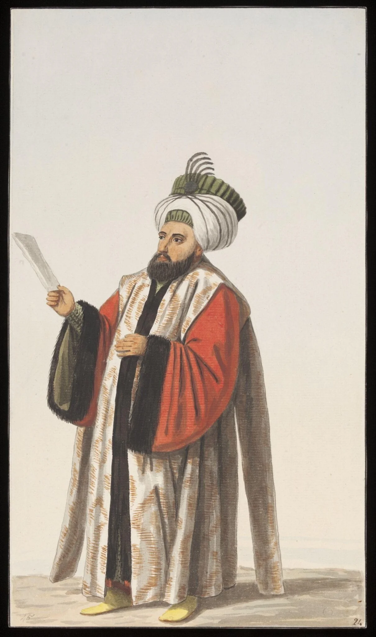 Amedcibey, or Receiver General of provincial correspondence addressed to the Grand Vizier, by Anonymous Greek artist, watercolor, 1809