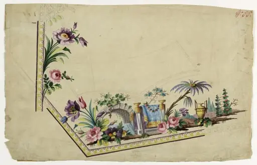 Paysage à pont en pierre, projets de broderies de gilet, XVIIIème siècle