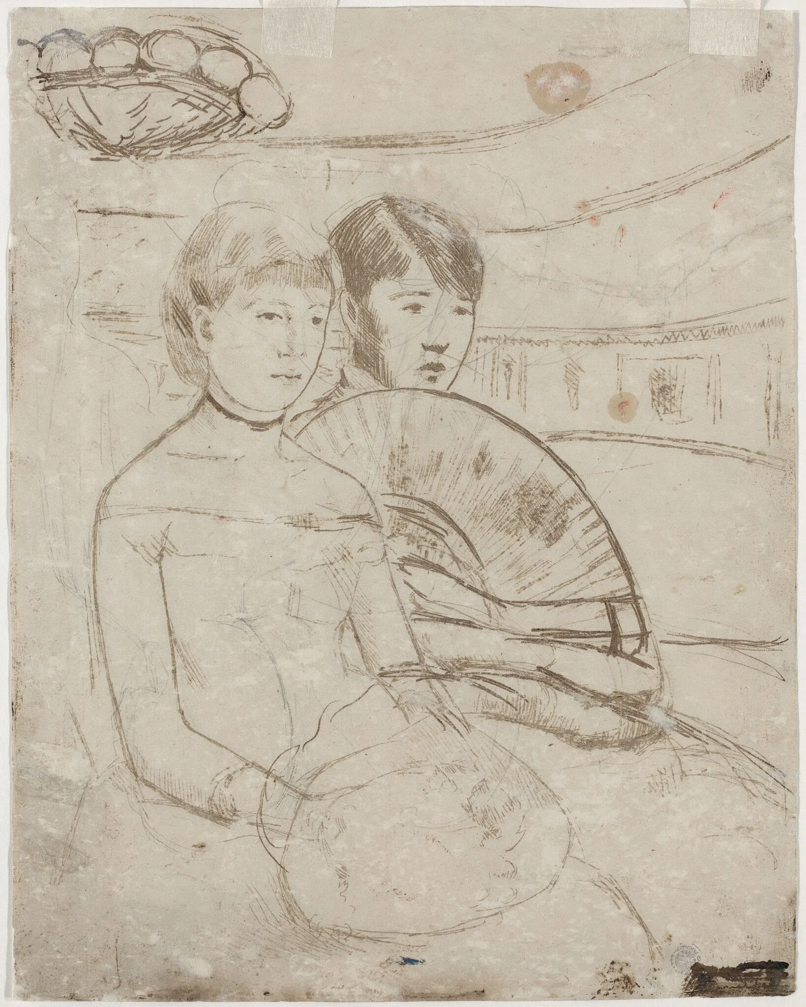 The Loge [verso], by Mary Cassatt, graphite, 1882