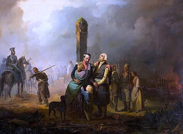 Poles crossing the Prussian frontier, by Franciszek Faliński, oil, 1840