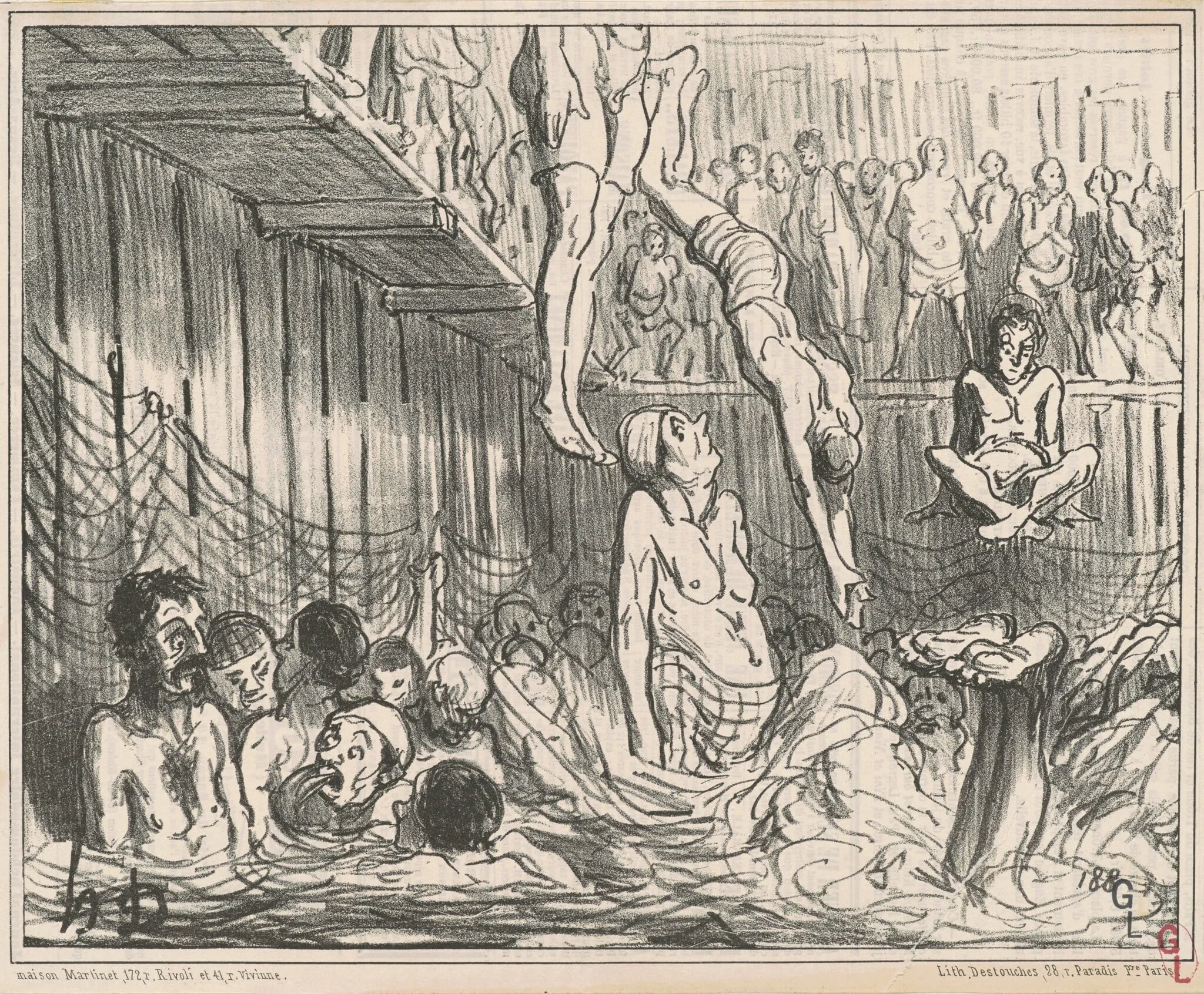 Les bains a quatre sous, by Honoré Daumier, ink, 1858