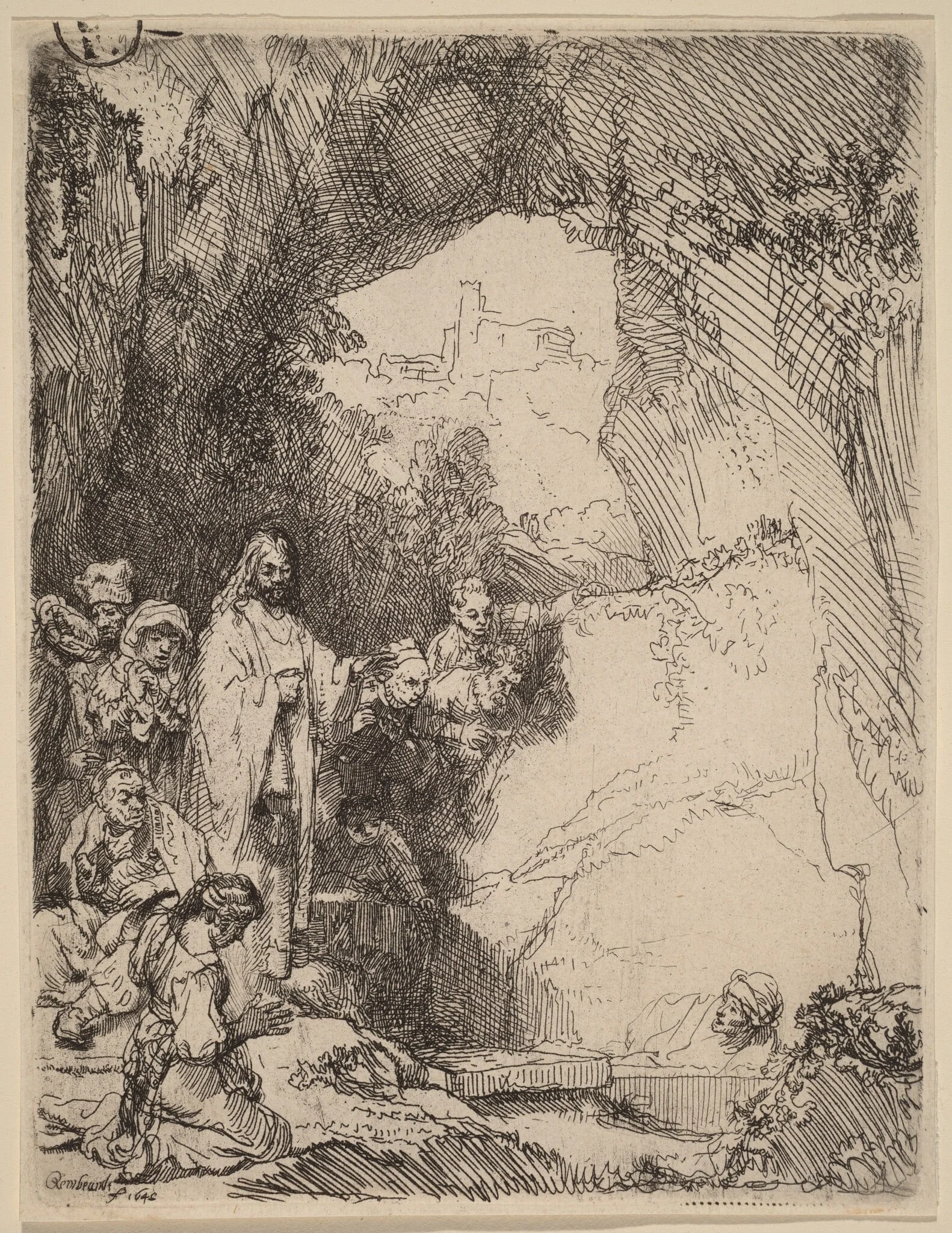The Raising of Lazarus: Small Plate, by Rembrandt, ink, 1642