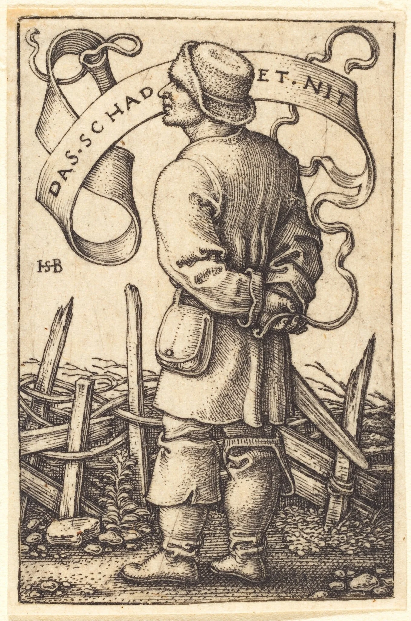 The Weather Peasant Facing Left, by Sebald Beham, ink, 1542