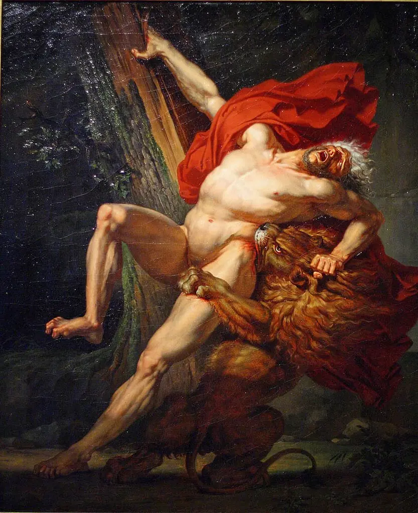 Milo of Croton, Attempting to Test His Strength, Is Caught and Devoured by a Lion