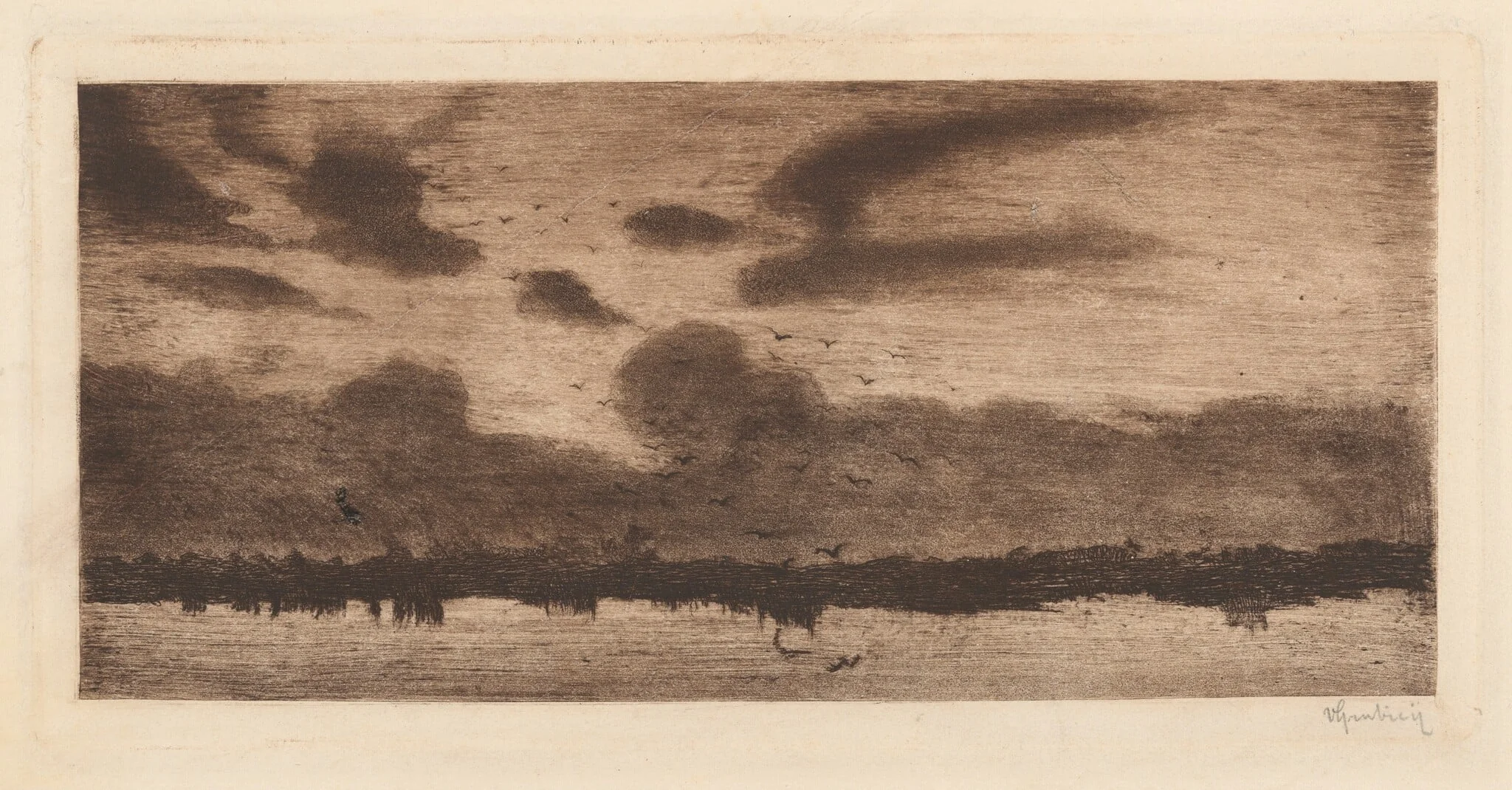 Coastal View (A Foreboding of Sadness), by Vittore Grubicy, ink, 1894