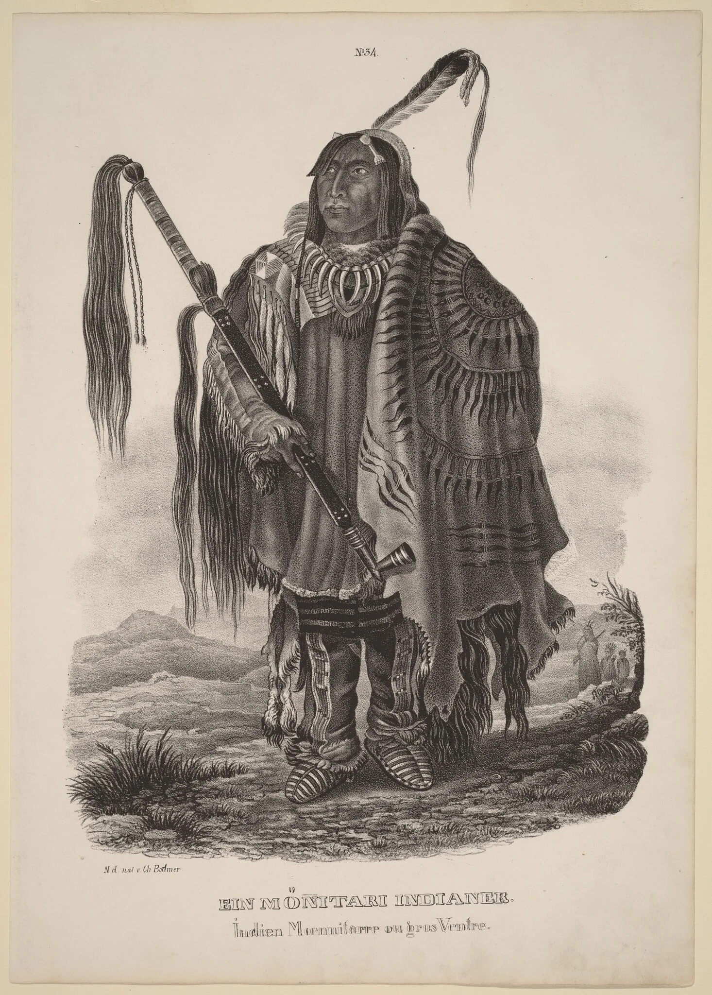 Ein Monitari Indianer, by Karl Bodmer, ink, 1839