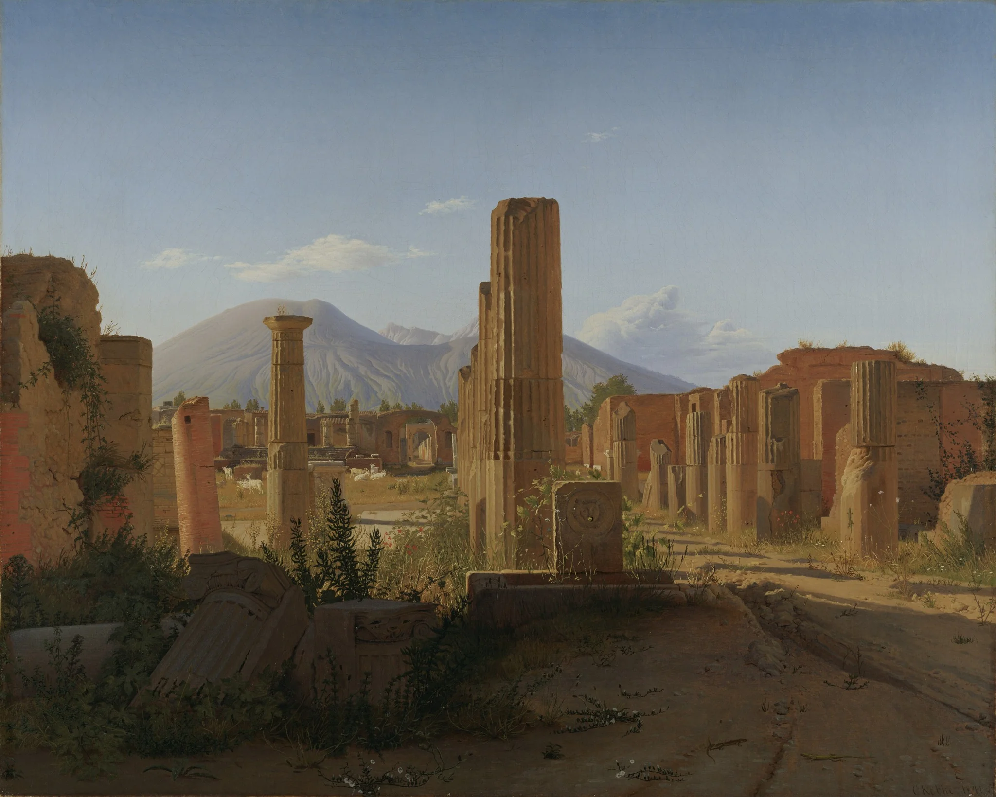The Forum at Pompeii with Vesuvius in the Background, by Christen Købke, oil, 1841