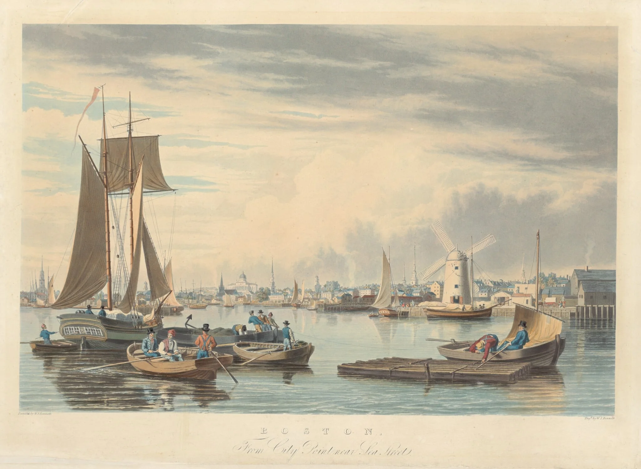 Boston: From City Point near Sea Street, by William James Bennett, ink, 1816