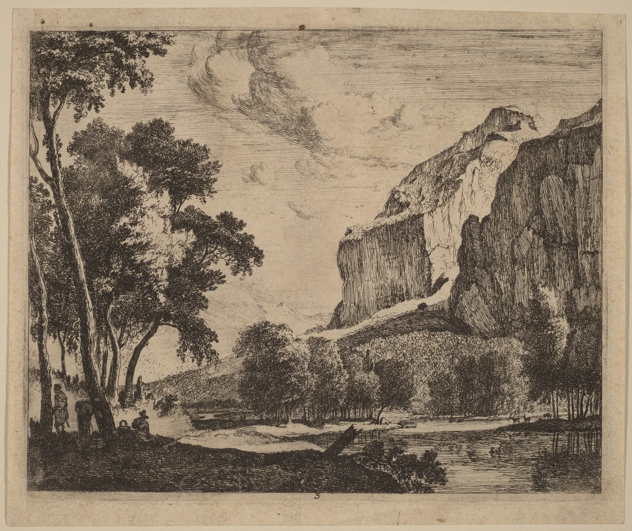 Riverscape with Rocks on the Right: pl.3, by Melchior Küsel, ink, 1660