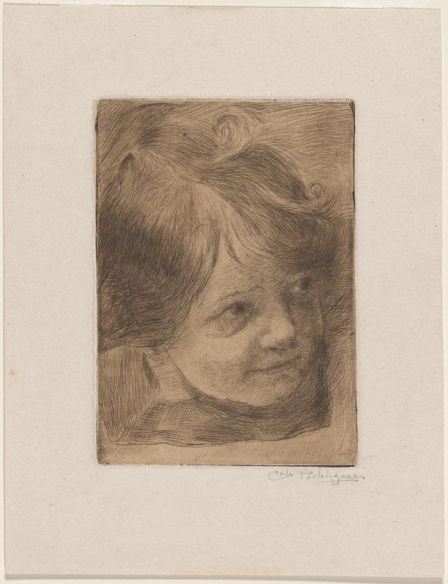 Little Girl Smiling, by Carlo Paolo Agazzi, ink, 1916