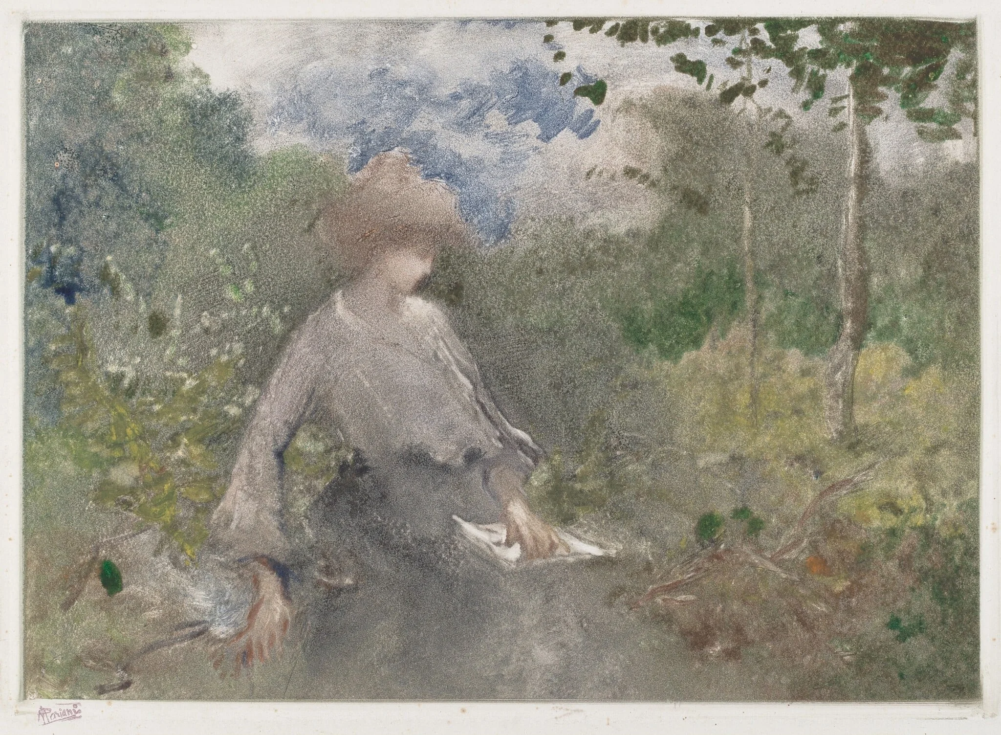 Reading in a Garden (Lettura in giardino), by Pompeo Mariani, oil, 1904