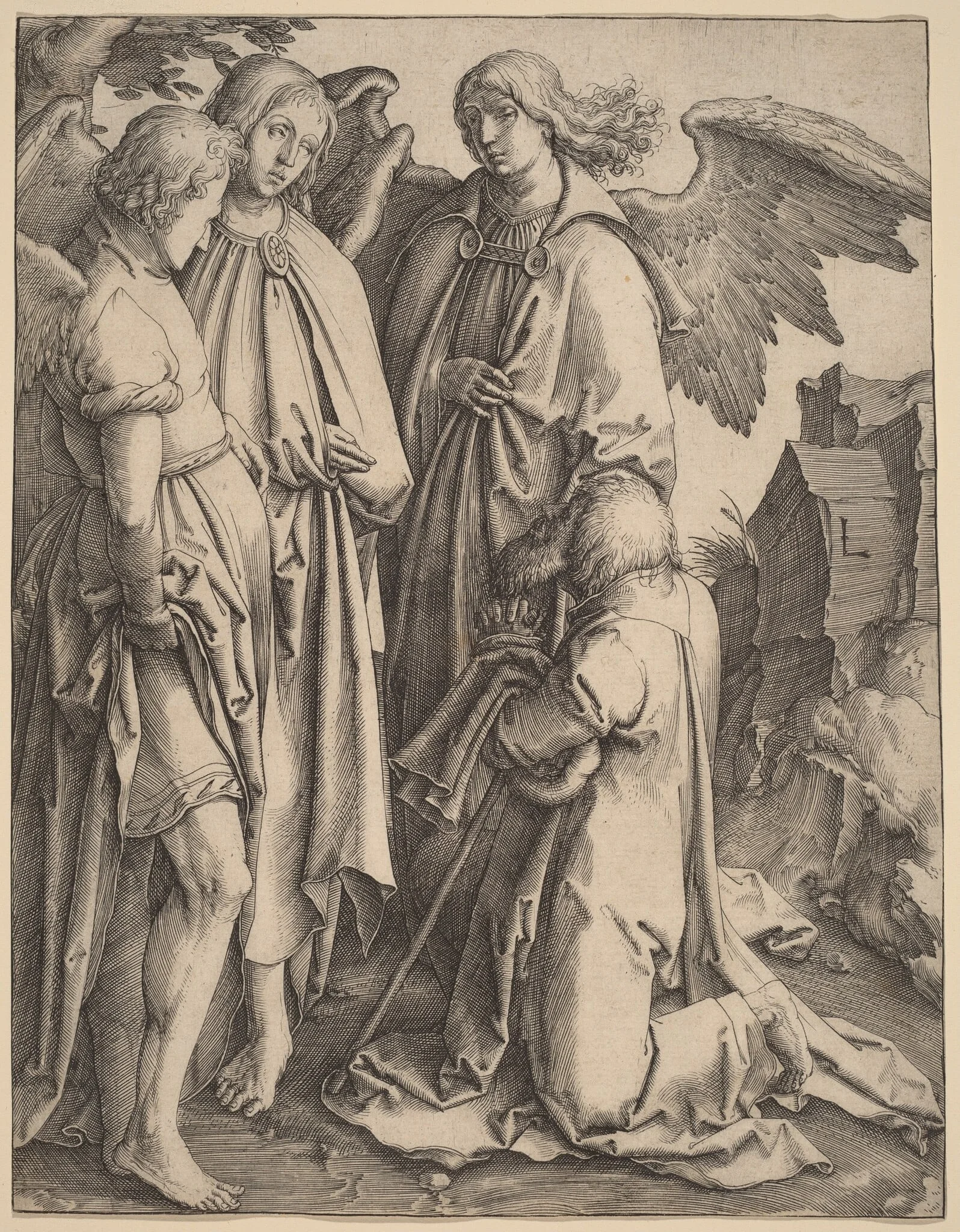 Abraham and the Three Angels, by Lucas van Leyden, ink, 1513