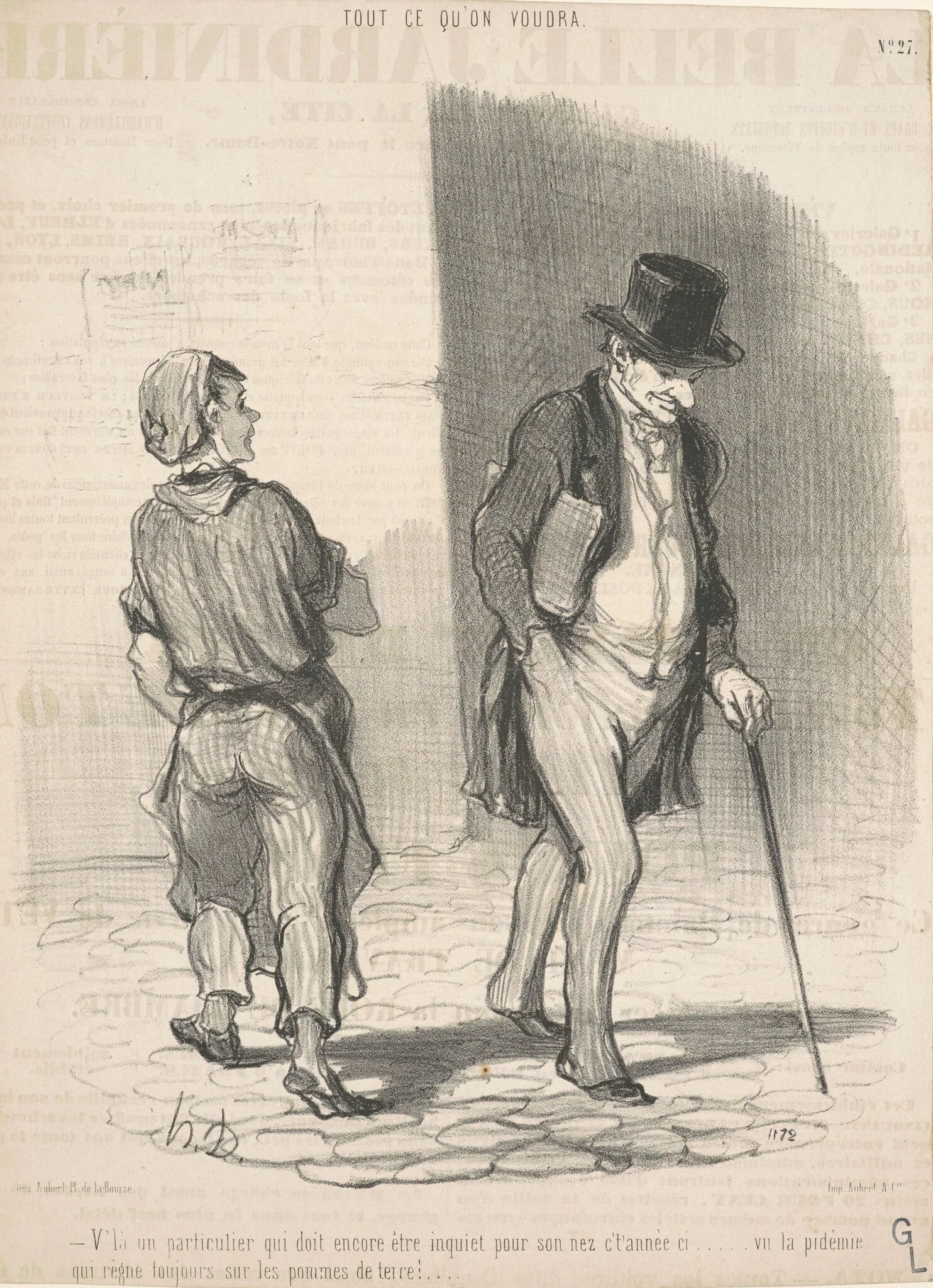 V'la un particulier qui doit ...être inquiet ..., by Honoré Daumier, ink, 1847